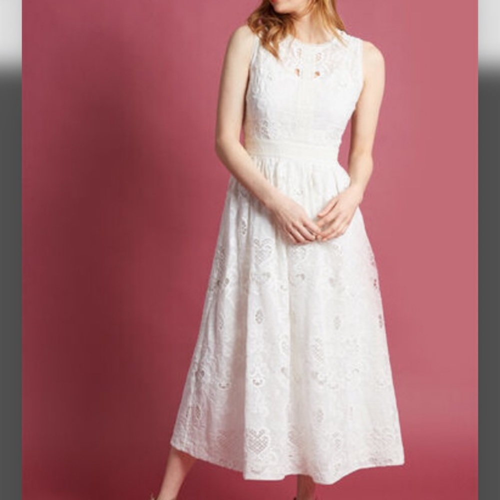 Modcloth White Lace Midi Dress